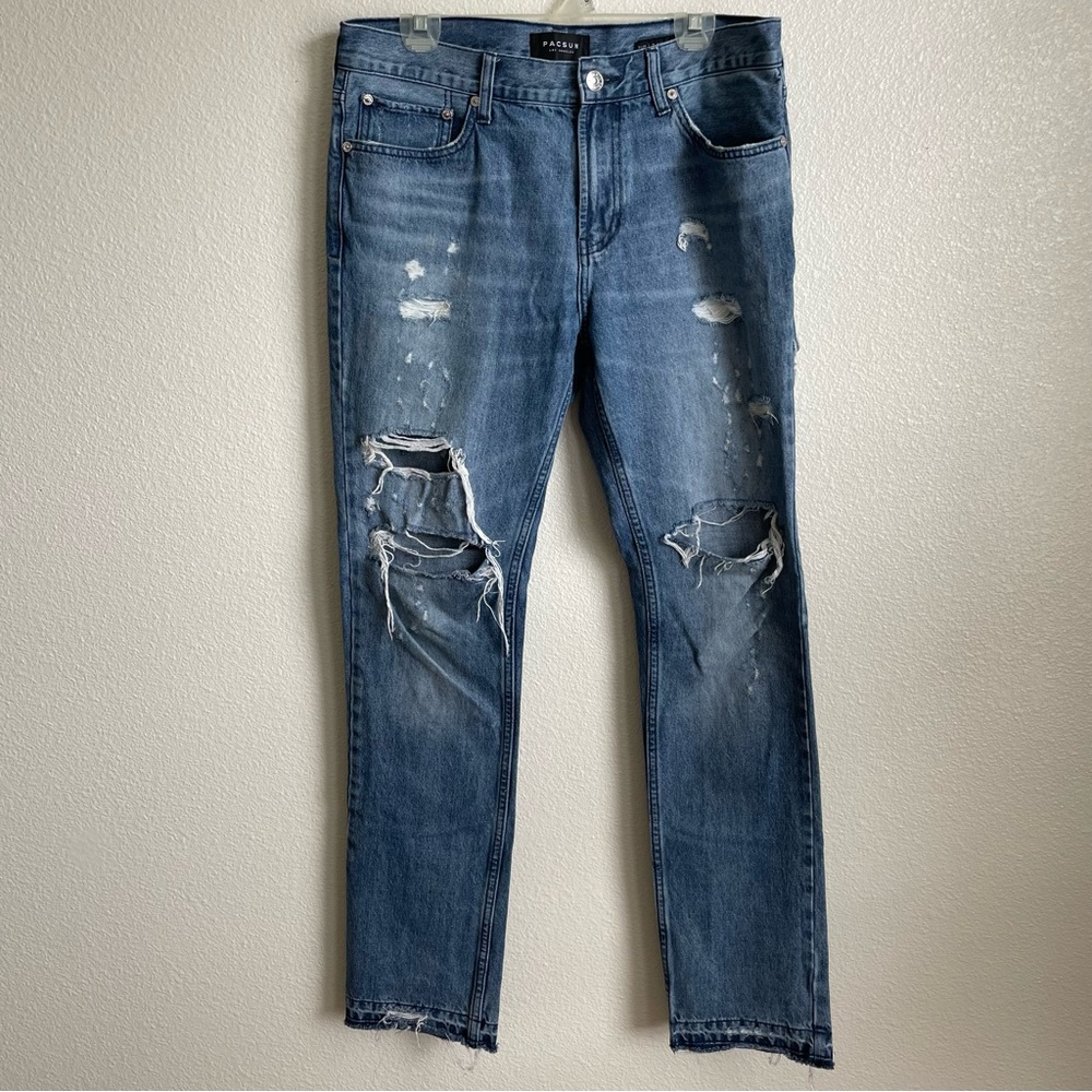 Mens Pacsun Slim Fit Ripped Jeans 33 x 34 Dark Wash